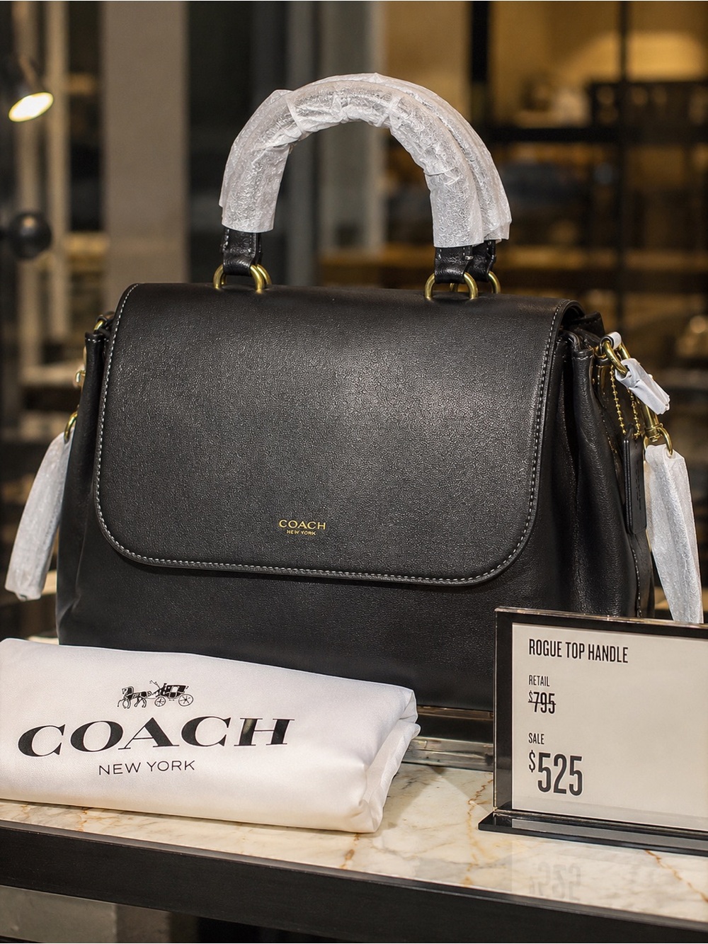 Coach Slouchy Rogue Black Leather Top-Handle Satchel retail $675